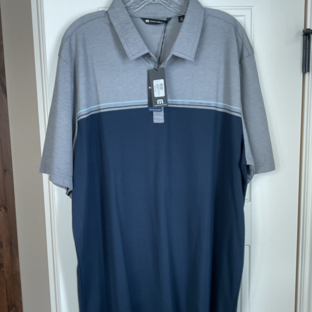 Travis Mathew Two-Tone Gray and Navy Polo Shirt